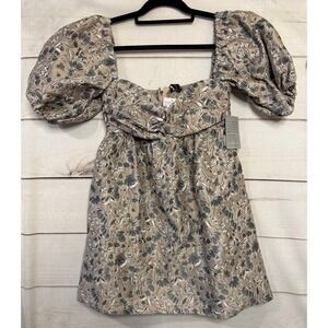 En Saison Floral Puff Sleeve Square Neck Mini Dress Pink XS